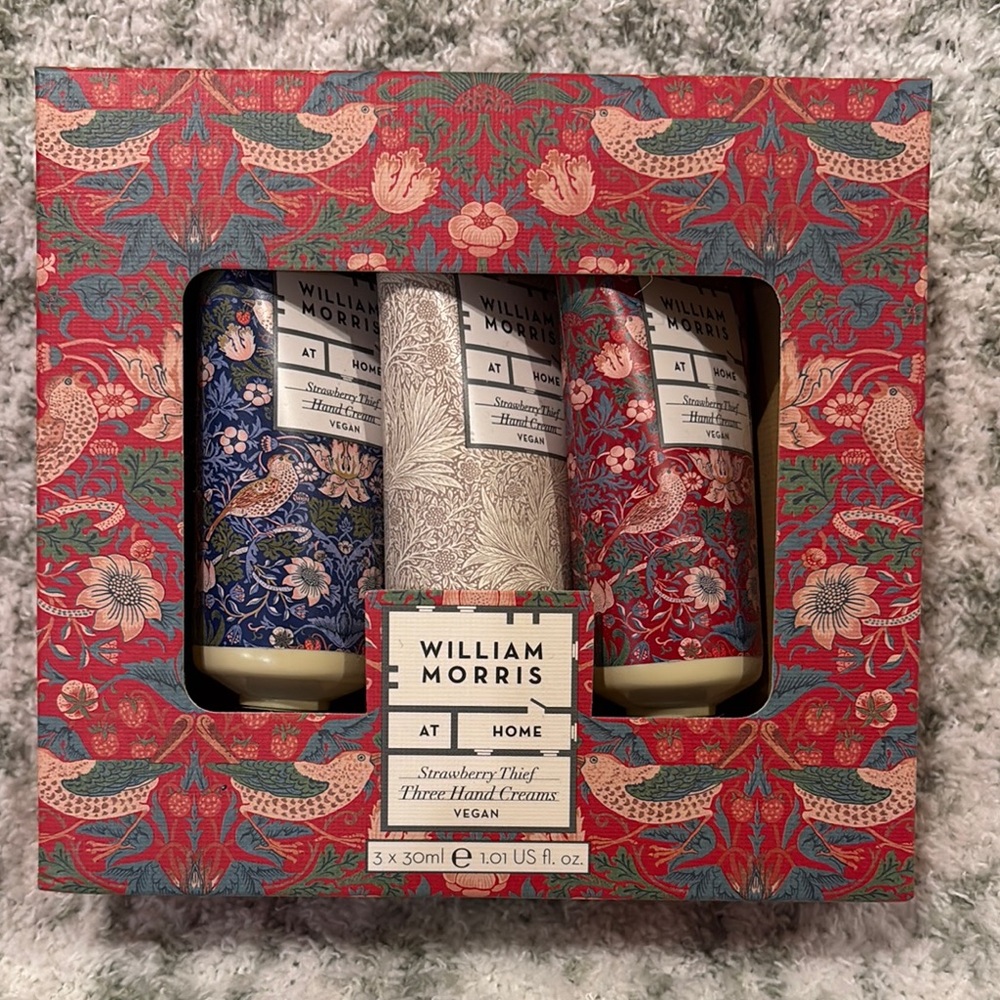 William Morris At Home Scented Strawberry Thief Hand Cream Trio NWT 3x1.01 oz